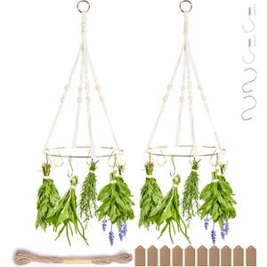 2pack Herb Drying Rack With Golden Herb Dryer Hooks, Hanging Rack With Wooden Balls, Golden Color