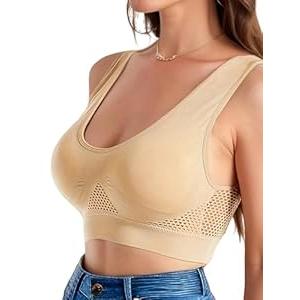 Wireless Sports Bras for Women Padded Breathable Hollow Out Seamless Support Yoga Walking Bra (Small, Skin Color)