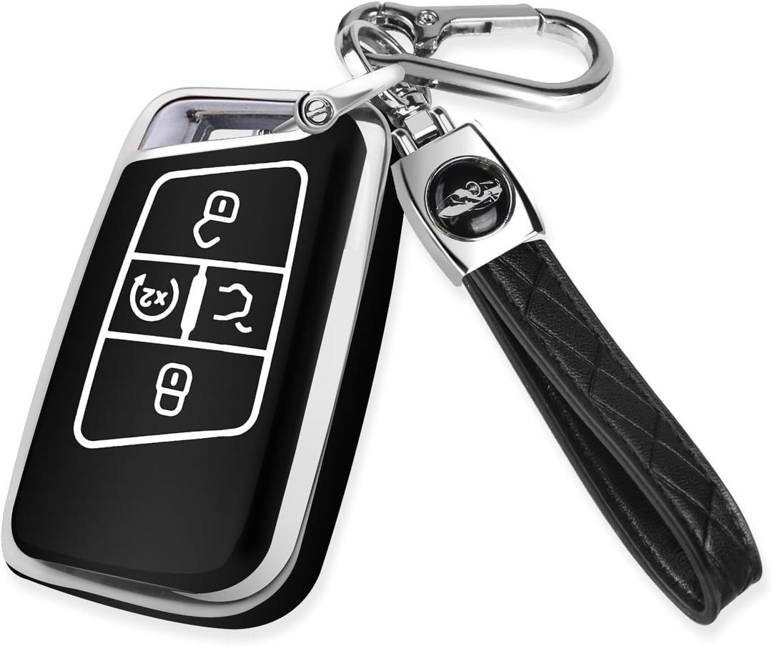 for Volkswagen Key Fob Cover with Keychain, Sliver Edge Key Case Holder for VW Atlas Alltrack Jetta Passat Tiguan, Black