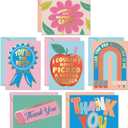 S&O Set of 24 School Teacher Appreciation Cards - 6 Assorted Thank You Notes - Cute Thanks Messages with Envelopes - Kids Grateful Designs for Mentor & Coach - Gratitude for Professors