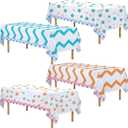Gilprop 4 Packs Italian Summer Party Decorations Plastic Tablecloths Waterproof Disposable Table Covers Bachelorette Party Tablecloths Wavy Floral Stripe for Birthday Baby Shower Decor 54x108 Inch