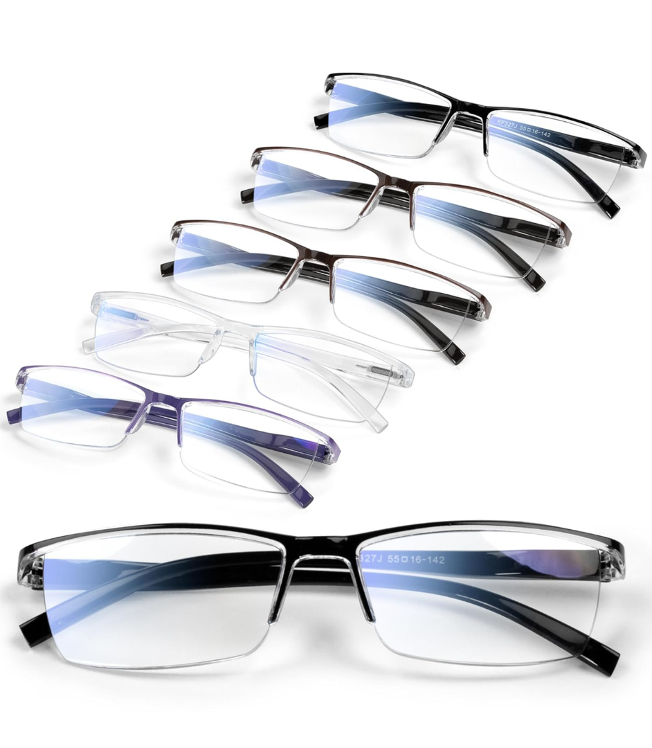 6 pack Executive Style Reading Glasses Men - Durable Readers with 99% Blue Light Blocking - Comfortable Fit with TR90 Frames