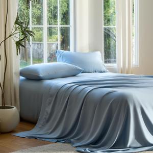 DOZ Sheet Set, 100% Viscose derived from Bamboo, Organically Grown, Buttery Soft, Cooling Sheets, High GSM, Deep Pockets - 3 Piece - 2 Pillowcases 1 Fitted Sheet (Sky, King)