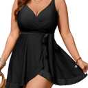 SCOMCHIC Womens Plus Size Swimsuit Swim Dress One Piece Bathing Suit Tummy Control Swim Suits Ruffle Swimdress Swimwear (XX-Large Plus, Black)