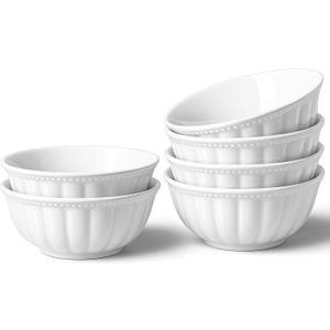 HOMBENE White Porcelain Fruit Bowls, 4.7 Inch Serving Bowls,Ice Cream Bowl, Kitchen Bowl Set, Microwave and Dishwasher Safe, Set of 6