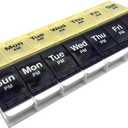 EZY DOSE Push Button (7-Day) Pill Case, Medicine Planner, Vitamin Organizer, 2 Times a Day, AM/PM Container, X-Large Compartments, Arthritis Friendly, Easy to Use, Clear Lids, Blue/Yellow, BPA Free