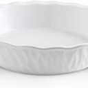 KOOV Ceramic Pie Pan, 10 Inches Pie Dish, Pie Plate for Dessert Kitchen, Round Baking Dish Pan for Dinner, Texture Series (White)