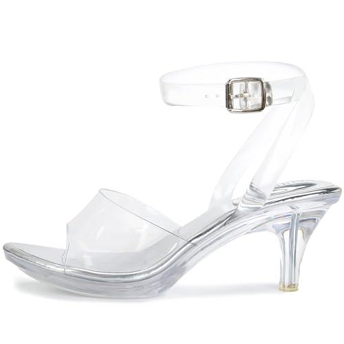 NBUUNBU Clear Strappy Heels For Women Transparent Ankle Strap Platform High Heeled Sandals Sexy Stiletto Comfortable Crystal Dress Shoes Adjustable Buckle Open Toe Pump Mules 40