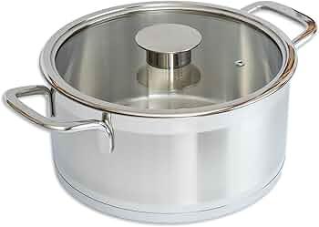 Induction Cooking Pot Made of 100% Stainless Steel with Glass Lid with Steam Vent Stewing Pot Suitable for All Cookers Suitable for Oven and Dishwasher (Classic Line, 24 cm)