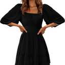 EXLURA Women's Lantern Sleeve Tie Back Summer Dress Ruffled Off Shoulder A-Line Vintage Mini Dress, L