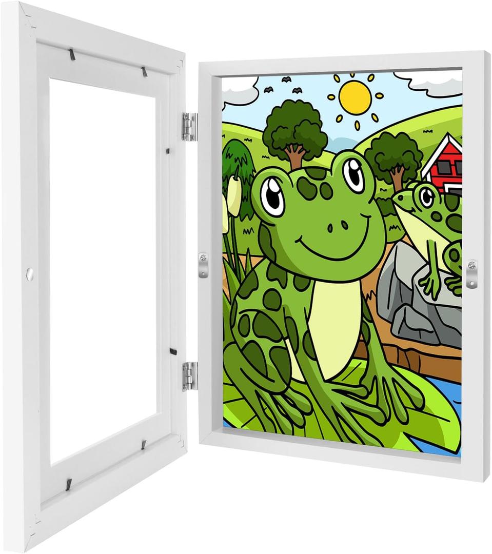 1 Pack Kids Art Frames 8.5x11 Inch Kids Artwork Flip Frame Changeable for Picture Display, Children School Drawing Projects Storage, Horizontally Vertically Wall Hanging, Front Opening, White