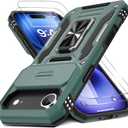 DEERLAMN Case for iPhone Air 6.5-Inch with Slide Camera Cover+Screen Protector(2 Packs), Rotated Ring Kickstand Military Grade Shockproof Protective Cover-Green