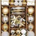 Christmas Assorted Ornaments Set, 58 ct Gold-Silver-White Stars Theme Xmas Tree Ball Ornament, Shatterproof Decorative Hanging Ornaments for Holidays Party Decoration Tree Ornament and Events