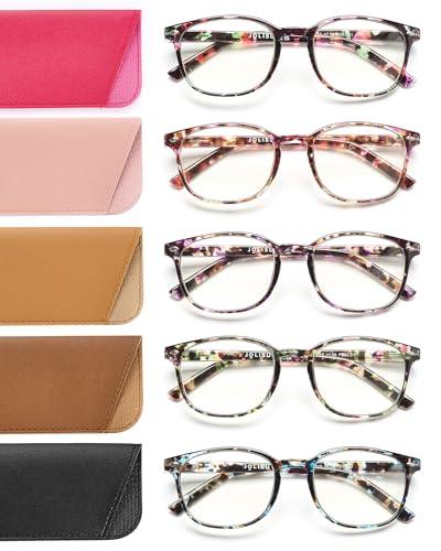 JOLISU 5 Pack Reading Glasses For Women,Blue Light Blocking Computer Reader Spring Hinge Eyeglasses (1.75)