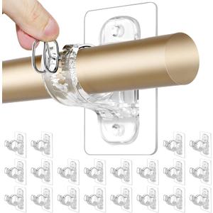 20 Pack No Drill Curtain Rod Brackets, Adhesive Rods Holder, No Drilling Curtains Hooks, Nail Free Stick on Curtain Hangers, Wall Damage-Free Clear Buckle for Bathroom, Living Room, Kitchen