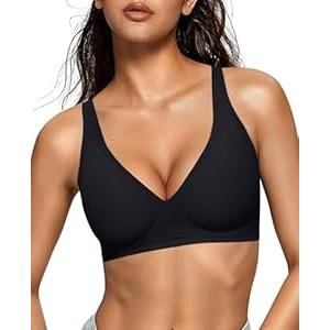 OEAK Womens Deep V Bras Comfortable Bra Support Push Up Bralettes Low Cut no Underwire Bra Plunge Seamless Tshirts Bras XX-Large Black