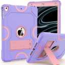 Heavy Duty Shockproof Rugged Protective Case for iPad 9.7 Inch, Purple+Rose Gold