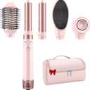 Dual Voltage 5 in 1 Hair Dryer Brush - Hot Air Wrap Styler with High-Speed Blow Dryer, Volumizing, Straightening & Drying with Negative Ion Anti-frizz for 110V-120V/220V-240V Europe and Travel Case (Pink)