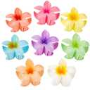 Flower Hair Claw Clips for Women, 8 Pack Hawaiian Flower Hair Clips, Plumeria Claw Clips for Thick Thin Hair, Large Strong Hold Nonslip Hawai Hair Accessories for Women Girls Gifts(Hawaiian-8 Colors)