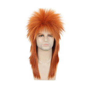 karlery Men Women Long Straight Orange Ginger Mullet Wig 70s 80s Heavy Metal Rocker Punk Wig for Cosplay Event Costume Halloween Party