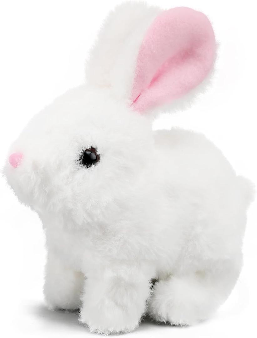 Hopping Walking Bunby Realistic Bunny Toy Rabbit Toy with Sounds, Wiggling Ears, Twitching Mouth and Nose, Educational Interactive Bunny Bunbi Toy for Baby (White)