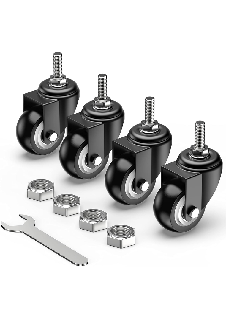 HOLKIE Caster Wheels 2 inch with No Brake Stem Casters, 3/8" -16 x 1 (Stem Diameter 3/8", Stem Length 1") Threaded Swivel Casters Set of 4 Heavy Duty Castors Black