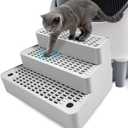 Adjustable 3 Steps Cat Litter Box Step, Litter Box Ramp with Filter Function, Non-Slip, Easy to Clean,Cat Litter Stair for Small & Elderly Cats (Light Grey)