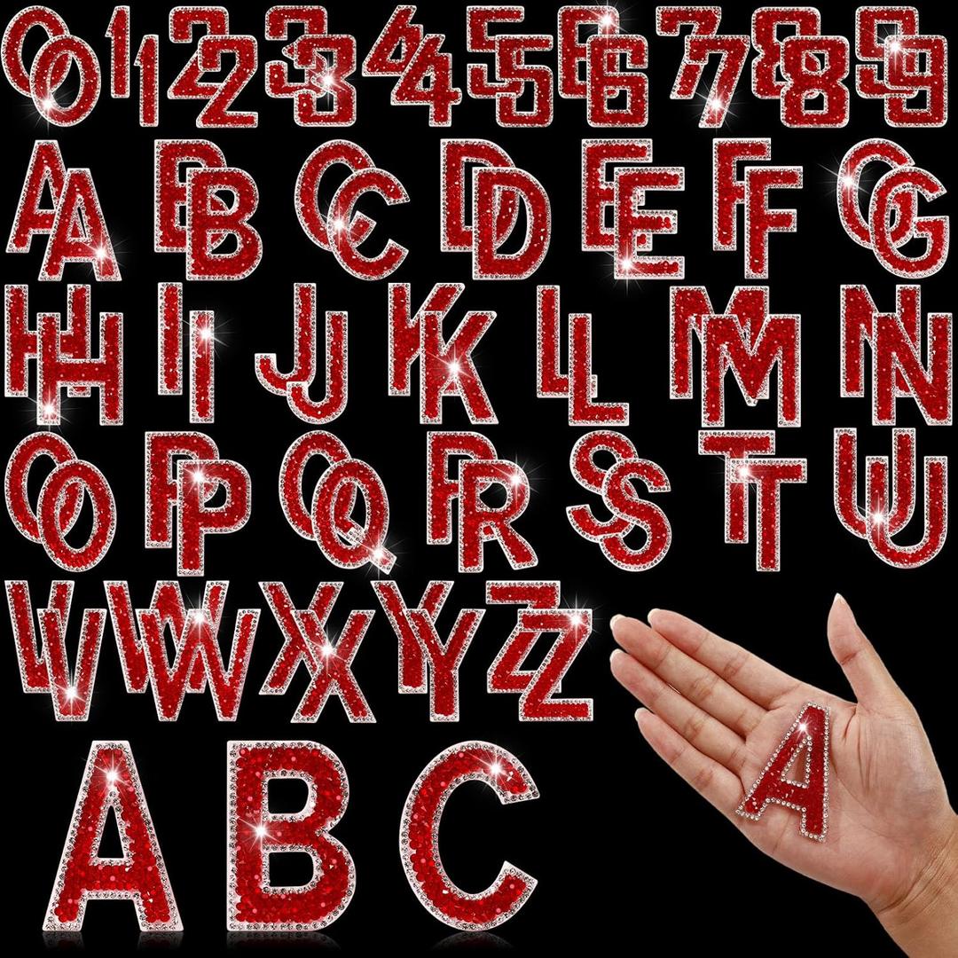 72 Pcs Rhinestone Letter Stickers - Crystal Alphabet A-Z & Number 0-9 Self-Adhesive Letter Patches Bling Glitter Stickers for Clothing Craft Decor (Red)