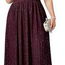 CYCLAMEN Plus Size Sparkly Formal Dress Lace Maxi V Neck Gala Prom Cocktail Evening Gown Wedding Guest, Burgundy, 0X