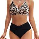Blooming Jelly Women's High Waisted Bikini Sets Matel Tummy Control Swimsuits V Neck Twist Front Bathing Suit Medium