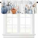 Fall Blue and White Pumpkins Flower Valance Curtains for Kitchen Window 54x18 Inch,Thanksgiving Orange Pumpkin Rod Pocket Small Curtain for Living Room Watercolor Floral Valances for Bathroom/Bedroom