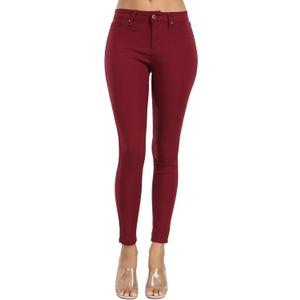 WAYRUNZ Womens Hyper Ultra Stretch Comfy Pants Colored Mid-Rise Skinny Jean Juniors Jegging (10, 026-wine Red)
