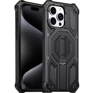 for iPhone 15 Pro Magnetic Case with Screen Protectors, Black | Compatible with MagSafe, Concealed Kickstand, 2 Pack Screen Protectors, Military Grade, Double Layer, Shockproof Protection