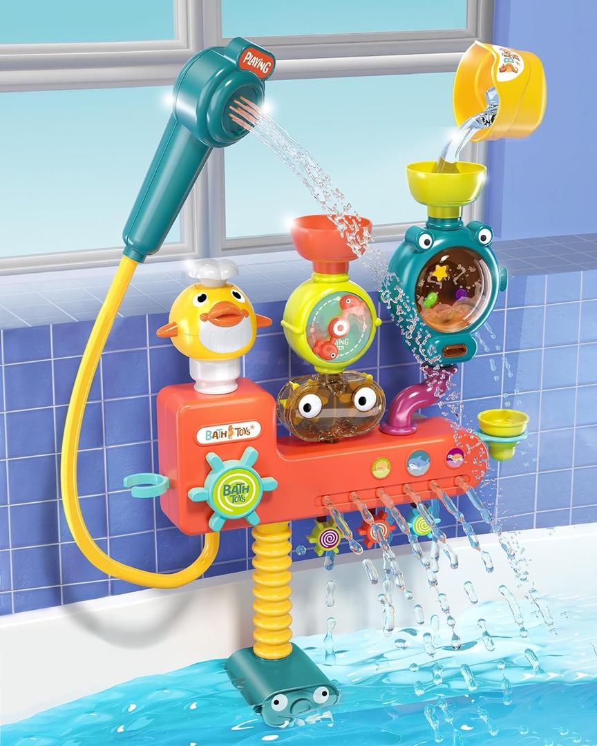 Nilez Bath Toys for Kids 3-in-1 Bath Shower Head Sprayer Bathtub Squirts for Baby Ages 1-3 4 5 6 7 8 Year Old Gift Fun Interactive Bath Tub Toy Waterfall Station Set Boy Girl Toddler 4 Months And Up