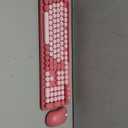 Wireless Keyboard and Mouse Combo with Phone/Tablet Holder, Cute Full-Size Typewriter-Style Keyboard, Retro Round Keycaps, 3-Level DPI Mouse, 2.4GHz Cordless Connection for Windows/PC/Laptop (Pink)