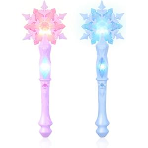 TOYANDONA 2pcs Light Up Snowflake Wands - Light Up Glow Princess Wands with Sound for Kids Girls Princess Birthday Party Cosplay Costume Accessories