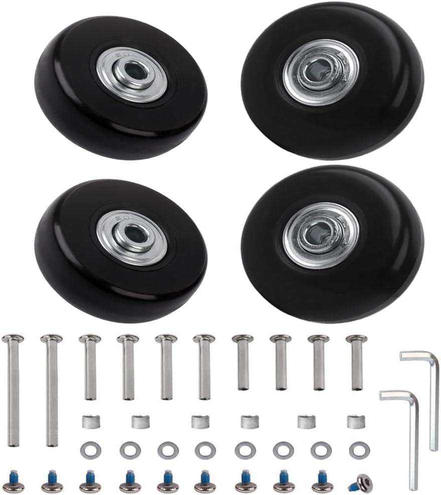 Luggage Suitcase Replacement Wheels Set Suitcase Spinner Wheels 4Pcs PU Bearing Wheels-Install Dia 2in/50mm Width 0.8inch/21mm with 3 Size Axles for Trolley Bag Drawbar Box Smooth Rolling Repair (Black)