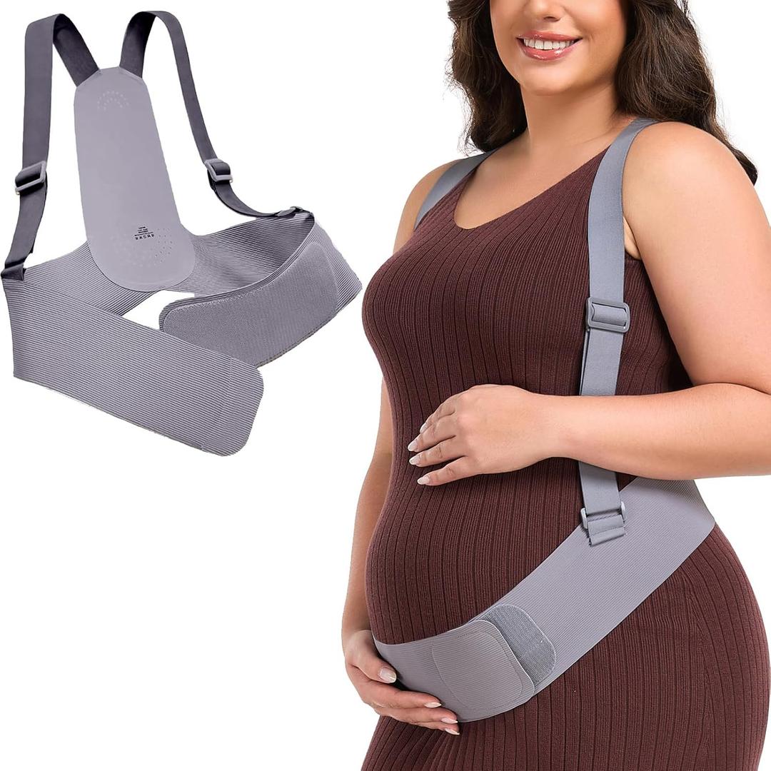 Belly Bands for Pregnant Women, Pregnancy Belly Band with Adjustable Support Brace Straps, Maternity Belt for Back, Abdomen and Waist (Gray,S)