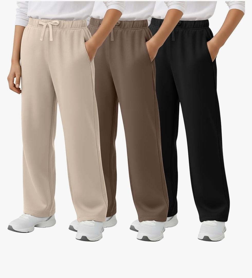 3 Pack Boys Sweatpants Straight Leg Athletic Open Bottom Joggers Lightweight Drawstring Kid Pants with Pockets