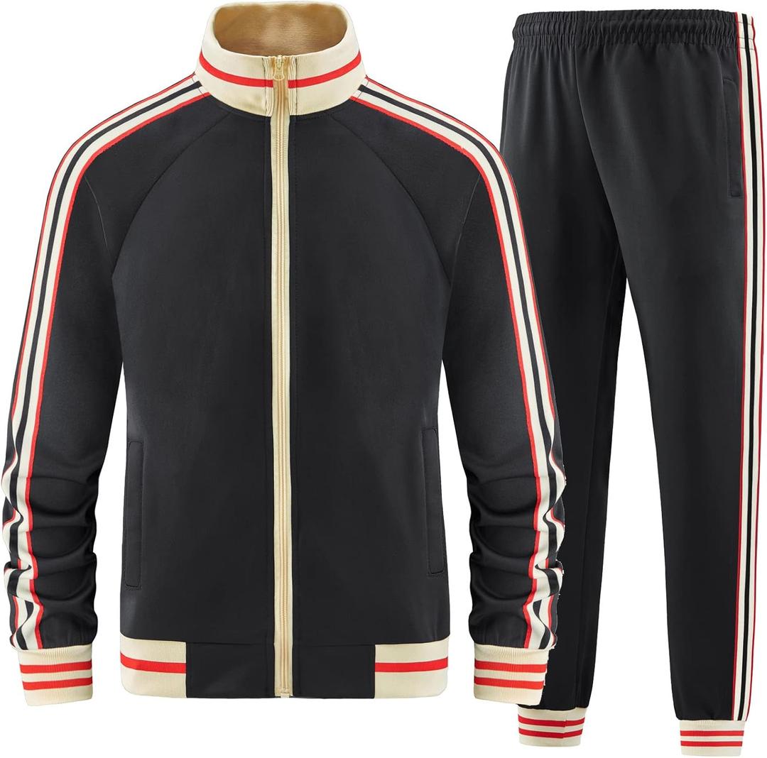 Men Track Suits Sets Long Sleeve Full-zip Sweatsuit Active Jackets and Pants 2 Piece Outfits, Small