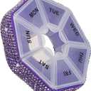 Round Pill Organizer Small Weekly Pill Case for Purse Bling Cute Medicine Pill Box Compact Vitamin Container 7 Day Daily Pill Holder Planner(Purple)