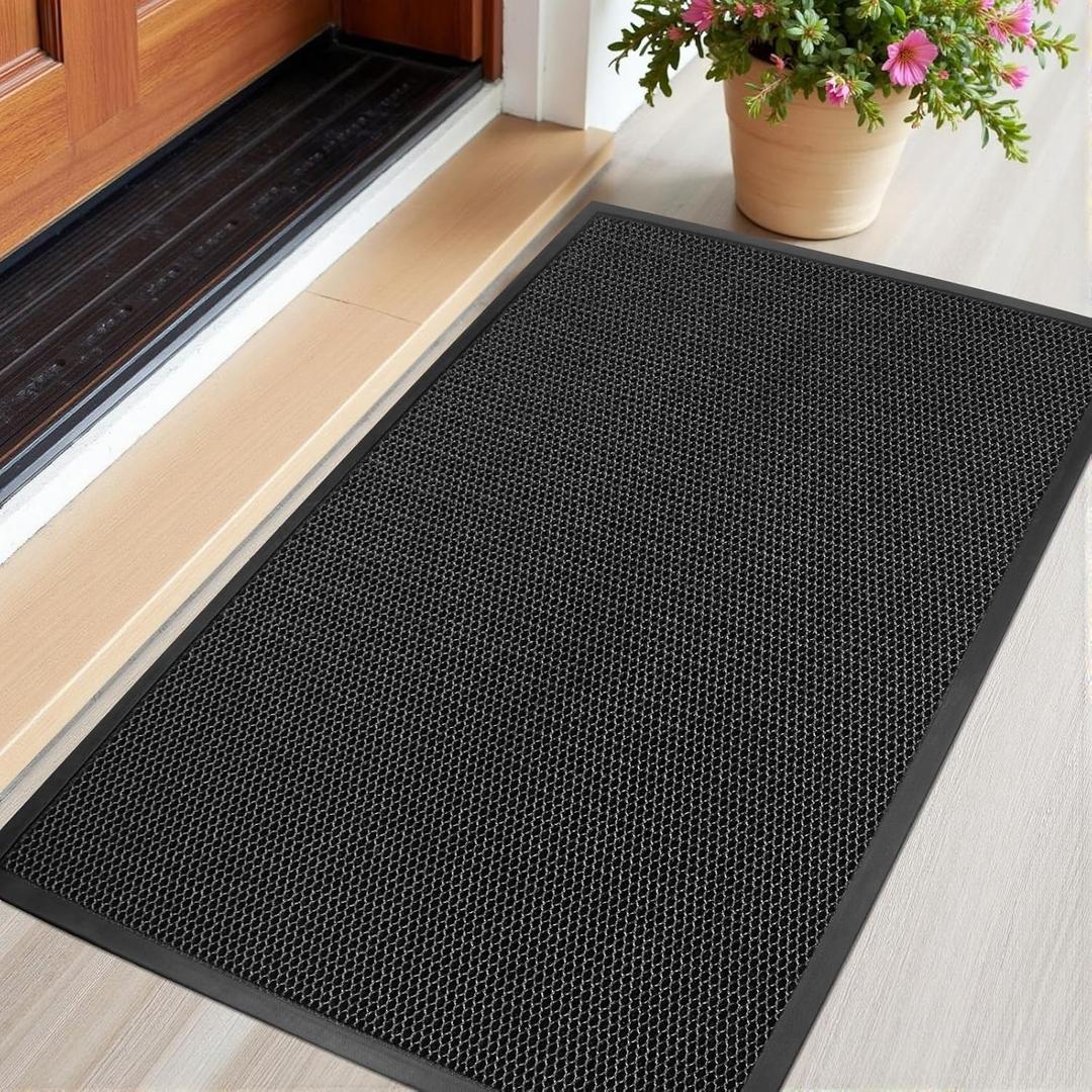 Azadx Indoor Outdoor Door Mat 23"x 35" Doormat for Entry Heavy Duty Front Door Mat Stretch Mesh Dirt Trapper Welcome Doormats Non-Slip Backing Entrance Mats for Home Commercial Floor Mats, Black Grey