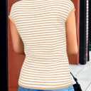 Cap Sleeve Tops for Women Summer Striped Short Sleeve Sweater Top Crew Neck Sleeveless Vest Spring Going Out Shirts (S)