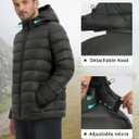ASPO Men's Packable Puffer Jackets Winter Lightweight Detachable Hood Water-Resistant Down Coats Warm Insulated Hiking Travel (Medium, Dark Grey)