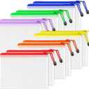 SUNEE Plastic Mesh Zipper Pouch 6.8x9.2 in (6 Colors, 12 Packs), Small Water-Resistant Zip Bag for School Office Supplies, Pencil Organizing Storage (Multicolored)