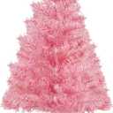 2ft Pink Artificial Christmas Tree,Mini Tabletop Xmas Pine Tree with 80 Branch Tips and Plastic Stand for Indoor and Outdoor Decoration
