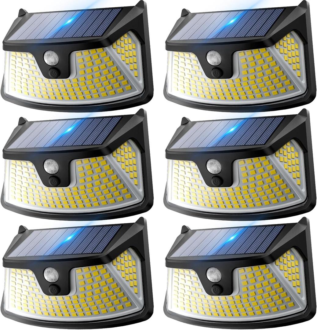 152LED Solar Motion Light Outdoor, 850LM Super Bright 3-Mode Motion Sensor Light, IP65 Waterproof, 270 Wide-Angle Security Light, Solar Powered Flood Lamp for Garden, Wall, Fence, and Garage (6 Pack)