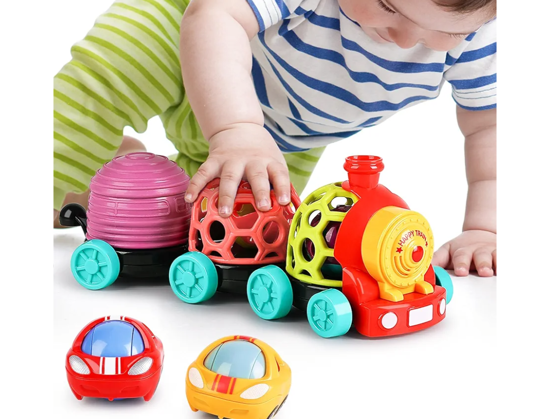 iPlay, iLearn Baby Toy Train, Infant Soft Cars for 6-12 Month Boy, Musical Push N Go Truck, Toddler Sensory Ball Rattle, Development Grasp Babies Birthday Gift 7 8 9 10 11 18 Month 1 2 Year Old Girl