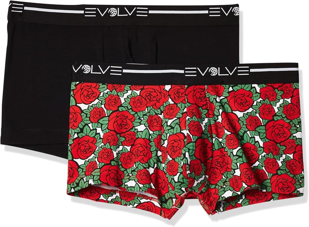 Evolve Men's Cotton Stretch No Show Trunk Underwear Multipack (Black/Rose Patch, S)