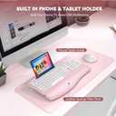 Wireless Keyboard and Mouse Combo, Wave Keys Full-Sized Ergonomic Keyboard with Cushioned Plam Rest, Phone Holder, Comfortable Natural Typing, 2.4G Cordless Set for Computer, Laptop, Pc, Mac, Windows